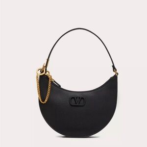 Valentino Mini Vlogo Signature Grainy Calfskin Hobo Bag